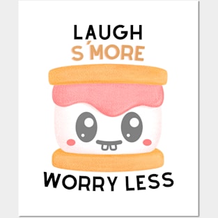 Laugh S'More Worry Less - Adorable Marshmallow Face Posters and Art